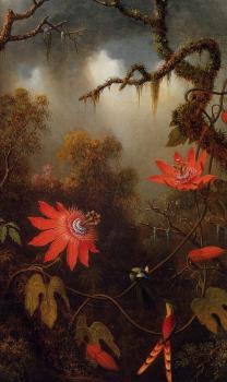 Martin Johnson Heade : Two Hummingbirds Perched on Passion Flower Vines